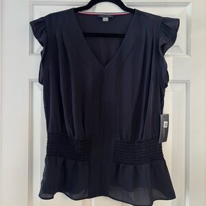 Tommy Hilfiger Dark Blue Ruffle Sleeve Blouse - M - Brand New with Tags